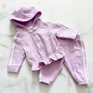 Adidas Baby Fleece Track Suit Set Peplum Sweater Track Pants Purple Size 3 Month